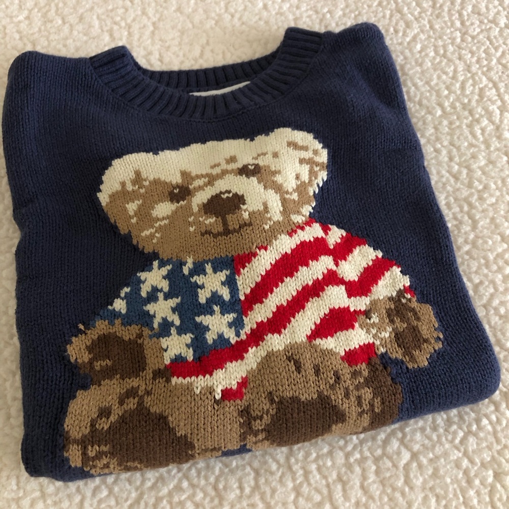 Navy Sweater with Bear and Flag Design - Picture 5 of 11